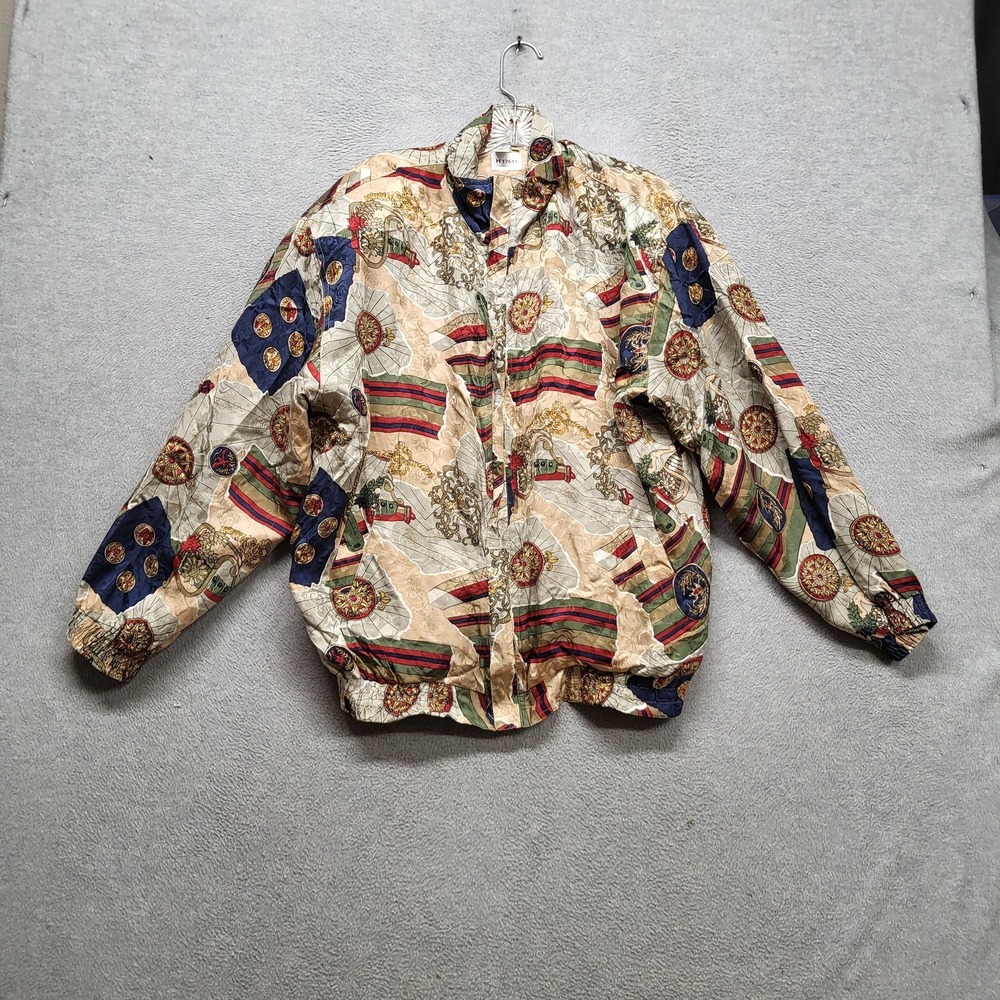 FUDA International Women Bomber Jacket L Beige Silk Geometric